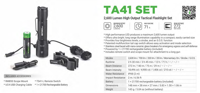 NEXTORCH TA41 SET – 2,600 Lumen High-Output Tactical Flashlight Set
